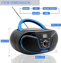 Load image into Gallery viewer, CD Player Boombox, LP-D02 Portable Bluetooth FM Radio Stereo Sound System with Crystal-Clear Sound, MP3 Playback, USB Input, AUX Input, Headphone Jack, LCD Display, AC DC Operated
