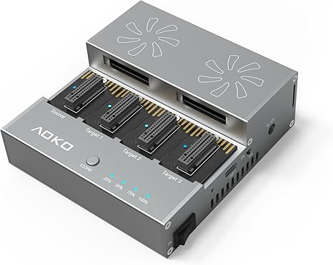 AOKO 4 Bay M.2 NVMe SSD Cloner Duplicator with Cooling Fan - External 40Gbps NVMe Enclosure for PCIe 22110 2280 2260 2242 2230 SSD NVMe Docking Station,Support 1-to-3 Offline Clone -Aluminum Alloy