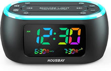 Load image into Gallery viewer, HOUSBAY 3 in 1 Alarm Clock for Bedrooms- Clock Radio &amp; Night Light, Rainbow Digit, Dual Alarm, Small Radio Alarm Clock for Kids, Teens
