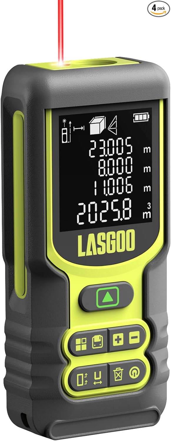 Laser Measure, LASGOO 60m/197ft Laser Measurement Tool, Laser Distance Meter with Ft/in/M Multiple Units, LCD Backlit Display, Pythagorean Mode, Area and Volume, Battery Included