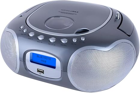 HANNLOMAX HX-309CD Portable CD/MP3 Boombox, AM/FM Radio, Bluetooth, USB Port for MP3 Playback, Aux-in, LCD Display, AC/DC Operated (Grey)