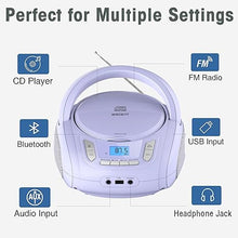 Load image into Gallery viewer, Radio CD Player with Bluetooth,FM Radio,USB MP3 Playback,AUX-in,Headphone Jack,CD-R/RW and MP3 CDs Compatible,Portable CD Players for Home or Outdoor
