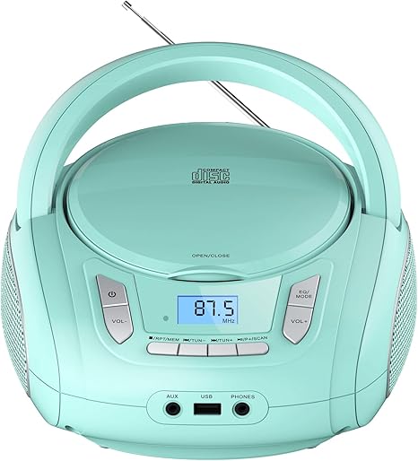 Portable CD Player Boombox with Bluetooth,FM Radio,USB MP3 Playback,AUX-in,Headphone Jack,CD-R/RW and MP3 CDs Compatible,CD Players for Home or Outdoor(Teal-Limited Edition)