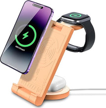 Load image into Gallery viewer, 2024 Upgrated Foldable Wireless Charger: 3 in 1 Charger Stand Multiple Devices for Apple - iPhone 16 15 14 Pro Max 13 12 11 - Watch 10 9 8 7 6 5 4 3 2 SE and Ultra Series - Airpods 4 3 2 Pro Orange
