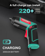 Load image into Gallery viewer, Cordless Screwdriver 6 N.m, HYCHIKA 4V 2000mAh Electric Screwdriver Gun, Adjustable 2 Position Handles, Front LED, DC Charging, 20pcs Accessories

