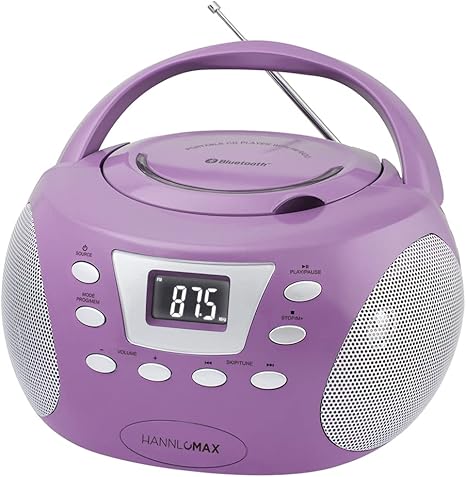 HANNLOMAX HX-332CD Portable CD Boombox, PLL FM Radio, Bluetooth, LCD Display, Aux-in, AC/DC Dual Power Source (Purple)