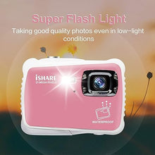 Load image into Gallery viewer, Underwater Camera for Kids - Waterproof Digital Camera with 10FT Underwater, 21MP, 1080P, 8X Digital Zoom, 2.0”LCD, Flash, Mic - Perfect for Girls - Includes Float Strap and 32G Card (Pink)
