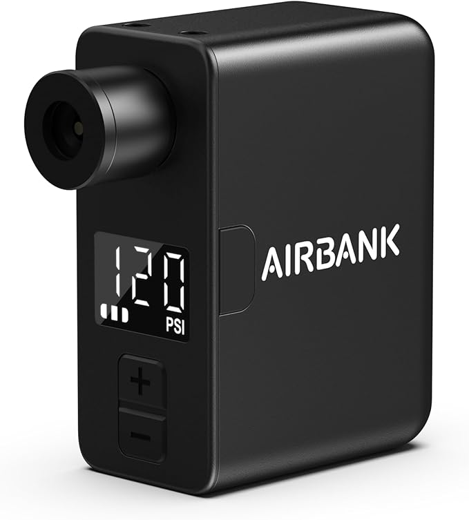 AIRBANK Mini Bike Pump with Gauge Pocket PRO, Max 120PSI Bike Air Pump Auto Shut-Off, Portable Electric Bicycle Pump for Road Bike and Balls, Tire Inflator for Schrader & Presta Valve