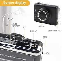 Load image into Gallery viewer, Auto Reverse&amp;Clear Stereo Cassette Player with Detachable Speaker-Portable Cassette Tape to MP3 Converter- Convert Tapes to Digital Files via USB, Compatible with MAC Laptops &amp; PC
