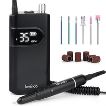 Load image into Gallery viewer, Lavinda 35000RPM Electric Nail Drill, Professional Cordless Nail Drill Machine Portable Rechargeable Nail Efile for Acrylic Gel Nails, Manicure Pedicure Polishing Shape Tools for Salon Home Use-Black
