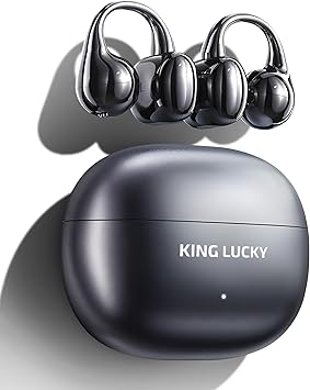 King Lucky Clip on Earbuds Open Ear Wireless Bluetooth 5.4 Headphones with Mic,50H Play,Noise Cancelling,Waterproof,Sports Ear Buds,Comfortable for Small Ears & Glasses Wearers,Workouts (Black)