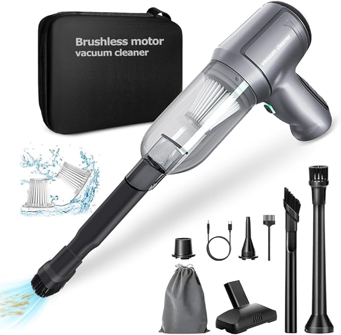 Cordless Car Vacuum Cleaner -3-in-1 Handheld Vacuum Cleaner with Brushless Motor, 15000PA High Power Mini Vacuum Cleaner for Car/Office/Home, to inflate/Deflate for Swimming Ring/Vacuum Bag