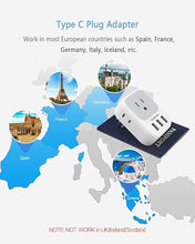 Load image into Gallery viewer, TESSAN European Travel Plug Adapter 2 Pack, US to Europe Power Adapter with 4 AC Outlets and 3 USB, Euro Charger Adaptor Type C for USA to EU Spain France Iceland Italy Germany Greece
