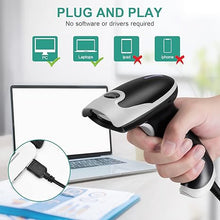 Load image into Gallery viewer, Barcode Scanner, JRHC 2D Bar Code Scanners Handheld USB Wired 1D 2D&amp;PDF417 Data Matrix Automatic Barcode Reader Plug and Play QR Code Scanner
