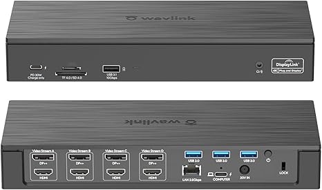 WAVLINK Quad Monitor USB C Docking Station with 4 HDMI, 4 Displayport, 18-in-1 Laptop Dock Compatible for Mac Windows Thunderbolt 4/3, 180W Power, 2.5G Ethernet, 3 USB3.0, 1 USB3.1, SD/TF, Audio/Mic