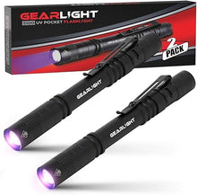 Load image into Gallery viewer, GearLight UV Black Light Flashlight S100 [2 Pack] - Mini Blacklight Ultraviolet Pen Lights for Leak and Hotel Inspection - Pet Urine, Bed Bug, Scorpion, Stain, and Dye Detector
