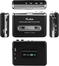 Load image into Gallery viewer, Reshow Cassette Player – Portable Tape Player Captures MP3 Audio Music via USB – Compatible with Laptops and Personal Computers – Convert Walkman Tape Cassettes to iPod Format (Black)

