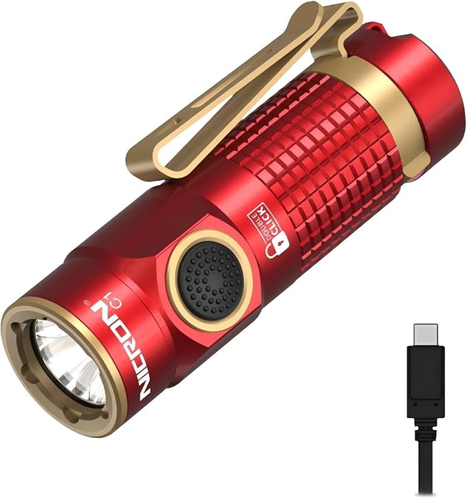 NICRON Mini Flashlight, 1200 lumens Rechargeable led flashlights high lumens with Clip on Flashlight, Tactical flashlights with Magnet, Waterproof EDC Flashlight for Emergencies Camping Outdoor (Red)