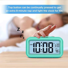 Load image into Gallery viewer, Peakeep Night Light Digital Alarm Clock Battery Operated with Indoor Temperature, Desk Small Clock (Mint)
