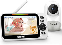 Load image into Gallery viewer, Baby Monitor with 30-Hour Battery, 5&quot; Large Split-Screen Video Baby Monitor with Camera and Audio, 3500mAh Battery, Remote Pan/Tilt/Zoom Camera, Two-Way Talk, Night Vision, Lullabies, No WiFi
