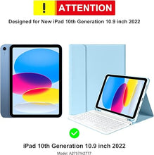 Load image into Gallery viewer, TQQ for iPad 10th Generation Case with Keyboard (10.9&quot;, 2022),iPad Keyboard Case for 10.9&quot; 10th Gen, Detachable - Pencil Holder - Flip Stand Cover - Keyboard Case for iPad 10th Gen 10.9 inch 2022 Blue
