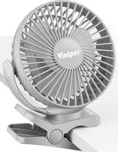 Load image into Gallery viewer, Viniper 6 inch Rechargeable Clip on Fan, 5000mah Battery Desk Fan : 360° Rotation &amp; 3 Speeds Strong Wind Portable Fan, 8-30 Working Hours, Quiet and Powerful (Gray)
