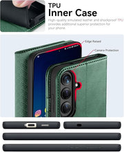 Load image into Gallery viewer, OCASE Compatible with Galaxy S25 Wallet Case, PU Leather Flip Folio Case with Card Holders RFID Blocking Kickstand [Shockproof TPU Inner Shell] Protective Phone Cover 6.2 Inch 2025, Blackish Green
