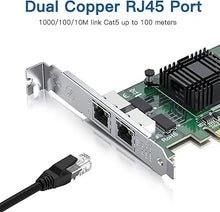 Load image into Gallery viewer, Gigabit Dual NIC with Intel 82576 Chip, 1Gb Network Card Compare to Intel E1G42ET NIC, 2 RJ45 Ports, PCI Express 2.0 X4, Ethernet Card with Low Profile for Windows/Windows Server/Linux

