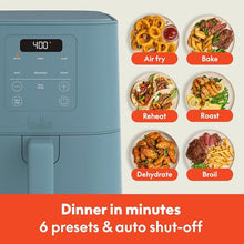 Load image into Gallery viewer, bella 4Qt Slim Air Fryer, Fits-anywhere™ Kitchenware, EverGood™ Ceramic Nonstick Coating, Adjustable Temperature, 6 Preset Cooking Options, 60 Min Auto Shutoff w Audible Tone, 3.3lb Capacity, Surf
