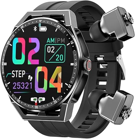 Smart Watch Built-in Bluetooth Earbuds Combo,2 in 1, Noise Cancelling, Heart Rate Monitor, Sleeping Monitor, Music Control, Various dials, Round Fitness Tracker (New Generation with 1 Belt)