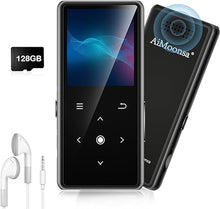 Load image into Gallery viewer, 128GB MP3 Player with Bluetooth 5.2, AiMoonsa Music Player with Built-in HD Speaker, FM Radio, Voice Recorder, HiFi Sound, E-Book Function, Earphones Included (Black 128G)
