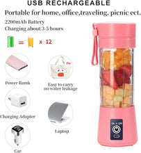 Load image into Gallery viewer, Portable Blender Cup,Electric USB Juicer Blender,Mini Blender Portable Blender For Shakes and Smoothies, juice,380ml, Six Blades Great for Mixing,pink
