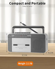 Load image into Gallery viewer, Portable Cassette Tape Player with AM FM, Record to Cassettes via Build-in Mic, C Battery Operated or AC Powered Radio Cassette Recorder with 6W Speaker, Earphone Jack and Retractable Handle
