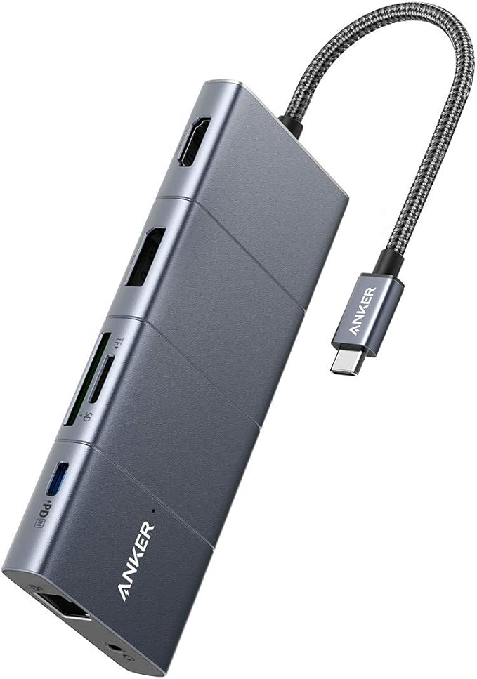 Anker USB C Hub, PowerExpand 11-in-1 Docking Station, with 4K@60Hz HDMI and DP, 100W Power Delivery, USB-C and 3 USB-A Data Ports, 1 Gbps Ethernet, 3.5mm Audio, microSD and SD Card Reader