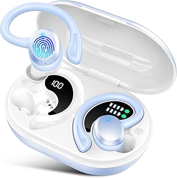 Rulefiss Wireless Earbuds Bluetooth Headphones Sport, 2024 Bluetooth 5.3 Earbuds 14.2mm Driver Stereo Over Ear Buds, 48Hrs Earphones with Earhook, Noise Cancelling Mic, IP7 Waterproof for Android iOS