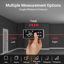 Load image into Gallery viewer, Bilateral Laser Measurement Tool, Bauihr 393ft/120M Rechargeable Aluminum Dual Laser Distance Meter, Laser Measure with Color Backlit LCD Display, Digital Angle, M/in/Ft Unit Switching
