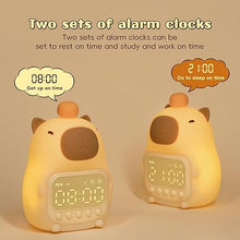 Load image into Gallery viewer, Capybara Alarm Clock with Night Light for Kids, Cute Alarm Clocks for Bedrooms Ok to Wake Clocks, Silicone Animal Tabletop Lamp for Teen Girls Boys
