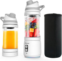 Load image into Gallery viewer, Portable Blender, Anti-Jamming 300 Watt for Shakes and Smoothies, 24oz Travel Blender USB Rechargeable, BPA Free Sporty bottle with a Travel Lid. (White with Insulated Sleeve)
