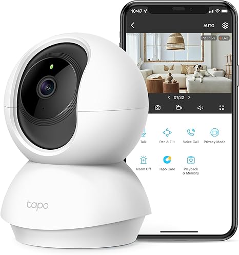 TP-Link Tapo 2K Pan Tilt Security Camera for Baby Monitor, Dog Camera w/Motion Detection, 2-Way Audio Siren, Night Vision, Cloud &SD Card Storage (Up to 256 GB), Works with Alexa & Google Home (C210)