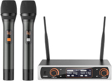 Load image into Gallery viewer, Wireless Microphones,Metal Dual Professional UHF Cordless Dynamic Wireless Microphone System for Church, DJ, Karaoke,Wedding, Home KTV Set,260Ft
