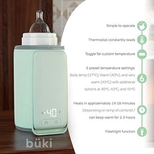 Load image into Gallery viewer, Büki Portable Bottle Warmer for Breastmilk or Baby Formula - Fast Heating + Leak-Proof + Adjustable Travel Warmer with Battery-Powered Temperature Display, Flashlight - 6000MAH Rechargeable Battery
