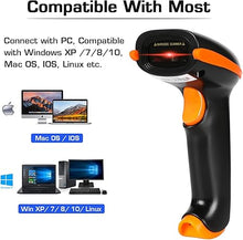 Load image into Gallery viewer, WoneNice Barcode Scanner Wireless 2-in-1 (2.4Ghz Wireless+USB 2.0 Wired) Handheld Bar Code Scanner Reader (Orange)
