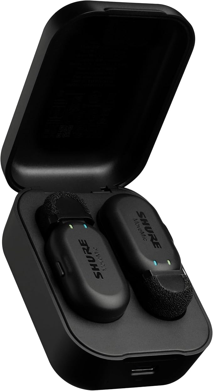 Shure MoveMic Two - Pro Direct to Phone Wireless Lavalier Microphones for iPhone & Android, 2 Bluetooth Mini Mics, 24 Hours Charge, Quick Set Up, IPX4, Compact & Portable Clip Lavs (MV-Two-Z7)