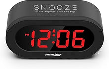 Load image into Gallery viewer, REACHER Small LED Digital Alarm Clock with Simple Operation, Full Range Brightness Dimmer, USB Phone Charger Port, Easy Snooze, Adjustable Alarm Volume, Outlet Powered for Bedrooms Bedside(Black)
