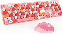 Load image into Gallery viewer, Pink Wireless Keyboard and Mouse, KOOTOP Cute Pink Keyboard and Mouse, 2.4G Wireless Keyboard Pink with Retro Round Keycap for PC, Mac, Laptop,Tablet,Computer Windows (Pink Colorful)
