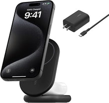Load image into Gallery viewer, Belkin MagSafe-Compatible iPhone Charger, 2-in-1 Magnetic Foldable Charger 15W - Qi2-Certified Wireless Charger for Apple iPhone 16, iPhone 15 w/Non-Slip Base, PSU Included - Black
