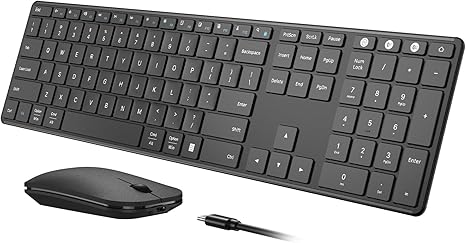 Wireless Bluetooth Keyboard and Mouse Combo (USB + Dual BT), seenda Multi-Device Rechargeable Slim Keyboard and Mouse, Compatible for Win 7/8/10, MacBook Pro/Air, iPad, Tablet - Black