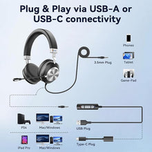 Load image into Gallery viewer, Headset wtih Mic, USB Headset with Microphone for PC, Computer Headset with Noise Canceling Microphone with Mute for Work Home Office Online Skype Zoom Meetings
