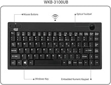 Load image into Gallery viewer, Adesso WKB-3100UB Wireless Mini Trackball Keyboard - Compact 87-Key Layout, Built-in 800 DPI Optical Trackball, 24GHz RF Wireless Technology, USB Interface, 30-Foot Range
