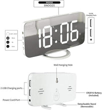 Load image into Gallery viewer, Miowachi Digital Alarm Clock,Large Mirrored LED Clock,Snooze,Dim Night Light 2 USB Charger Ports Desk Alarm Clocks for Bedroom Decor (White)
